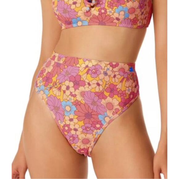 Jessica Simpson Flax Floral Rendezvous High Waist Swim Bikini Bottom M NWT - Picture 3 of 5